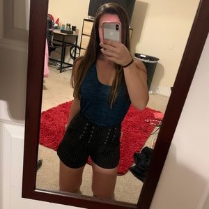 She + Sky Pinstripe Lace Up High Waisted Shorts